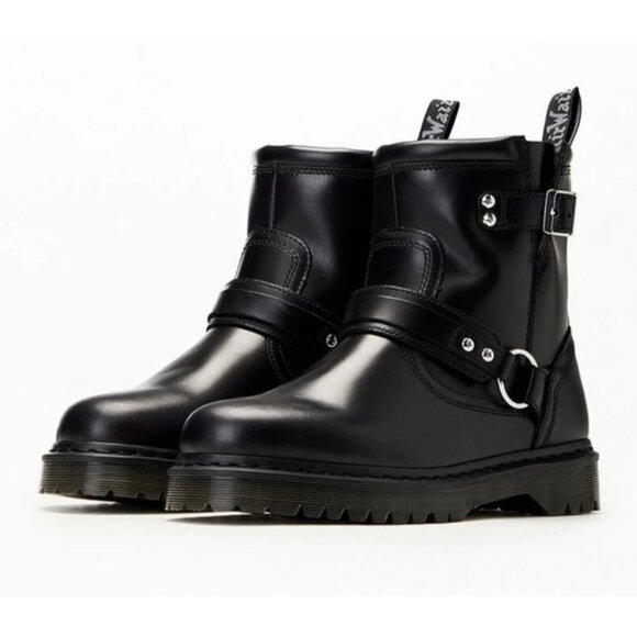 Dr. Martens Shoes - Dr Martens Anistone Black Harness Leather Low Biker Boots EU 39 US 7/8 NIB
